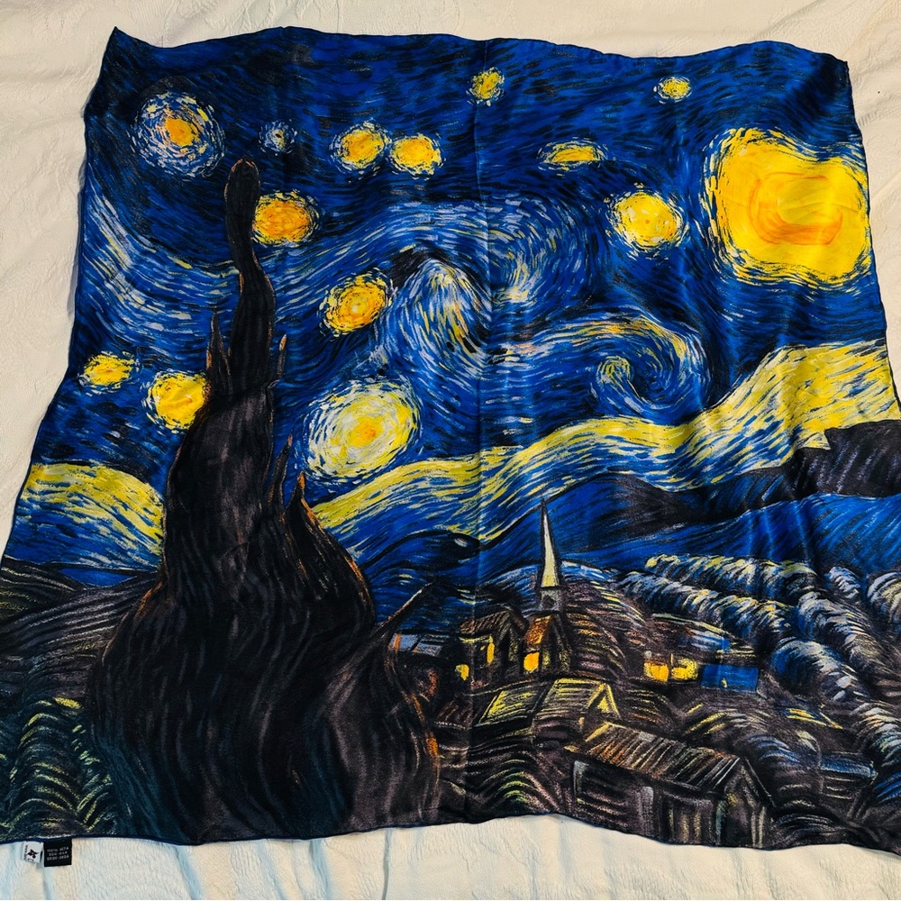 Dahlia Jewels 100% Luxury Square Silk Scarf Van Gogh's Artwork Starry Night Wrap